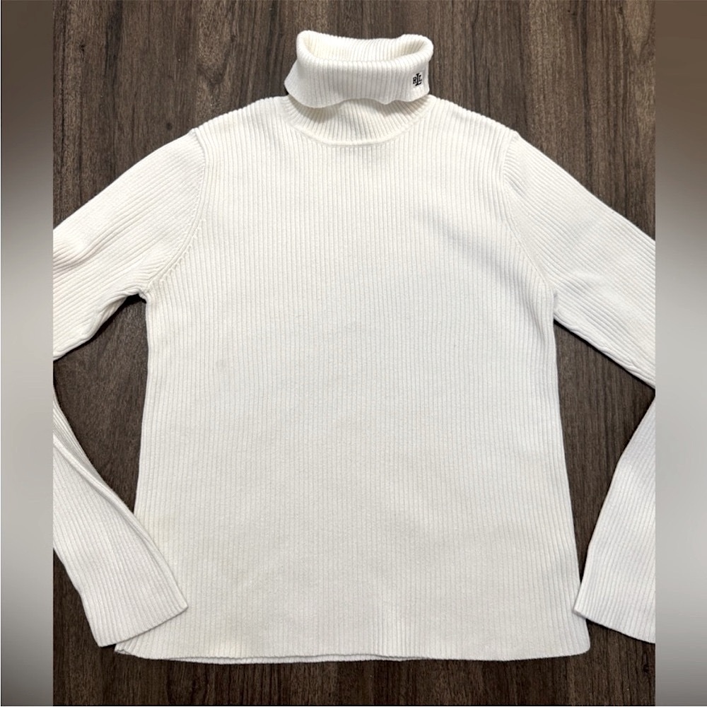 Ralph Laurent White Ribbed Turtleneck Sweater